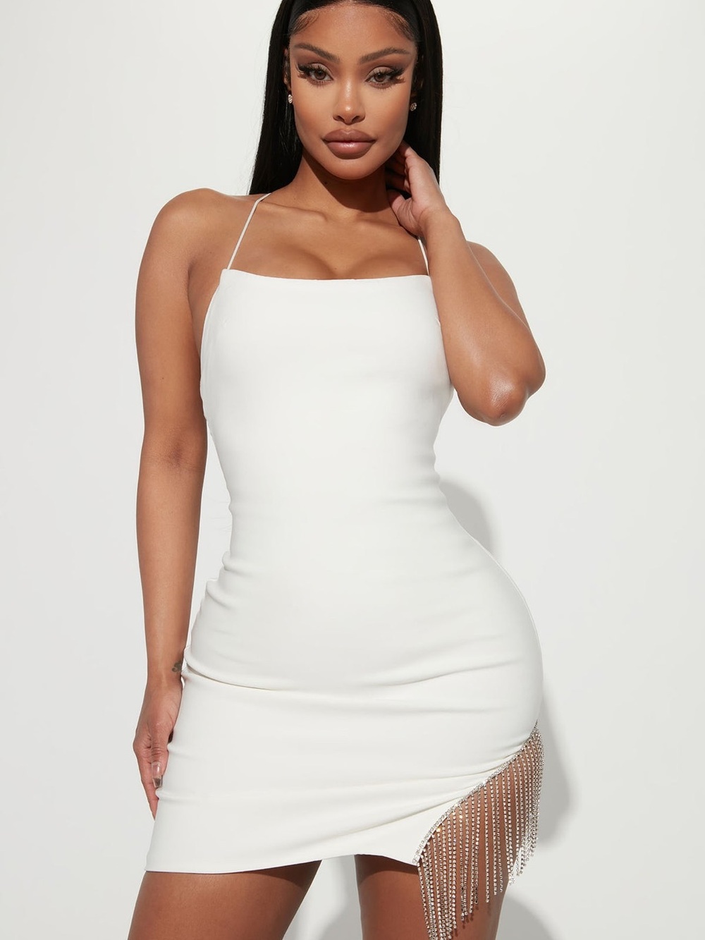 Fashion Nova “Borrowed Hearts” White + Bling Size XL Spaghetti Strap Mini Dress